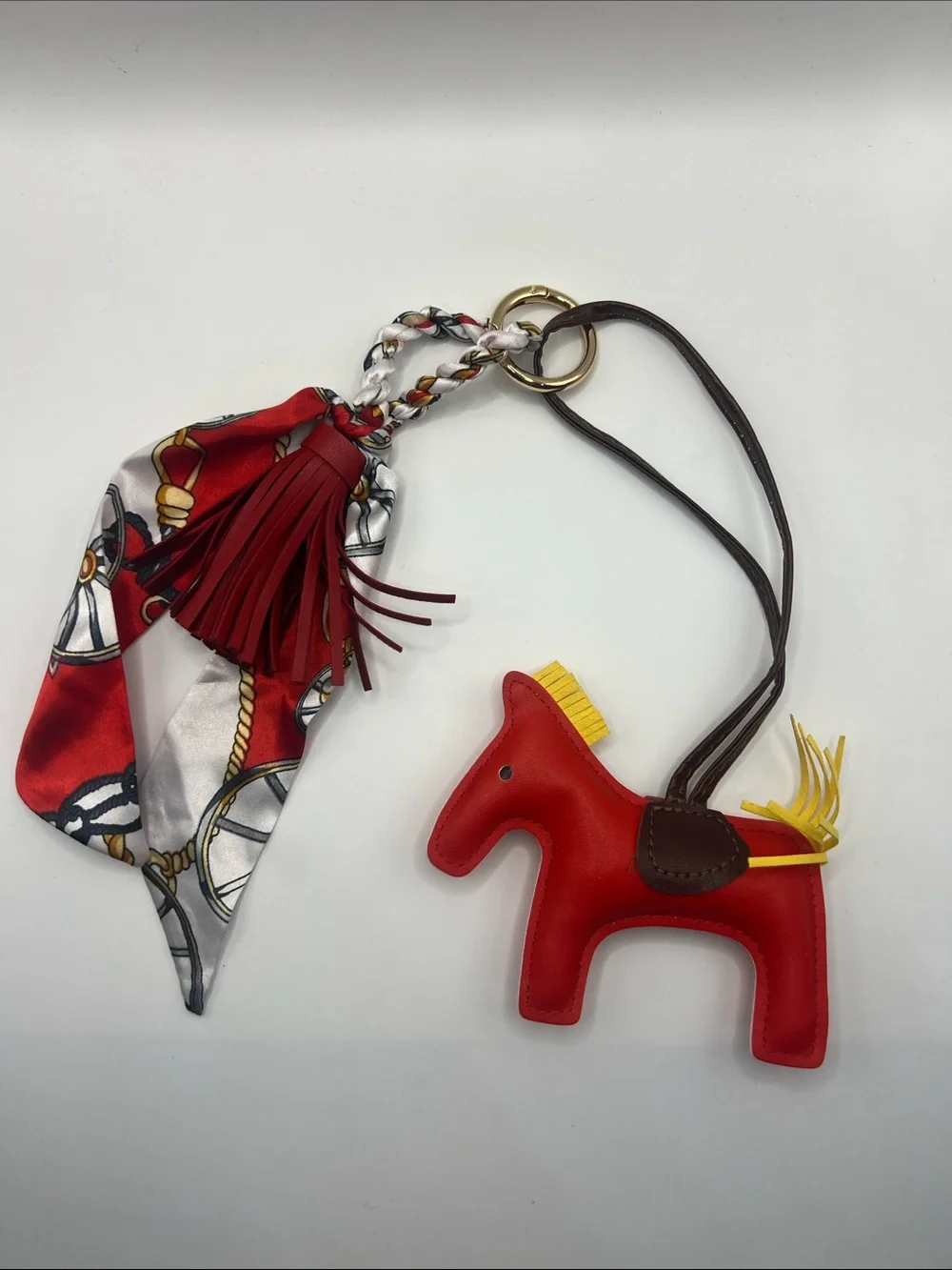 467. Red Horse Bag Charm Keychain with Silk Like Scarf and Red Tassel
